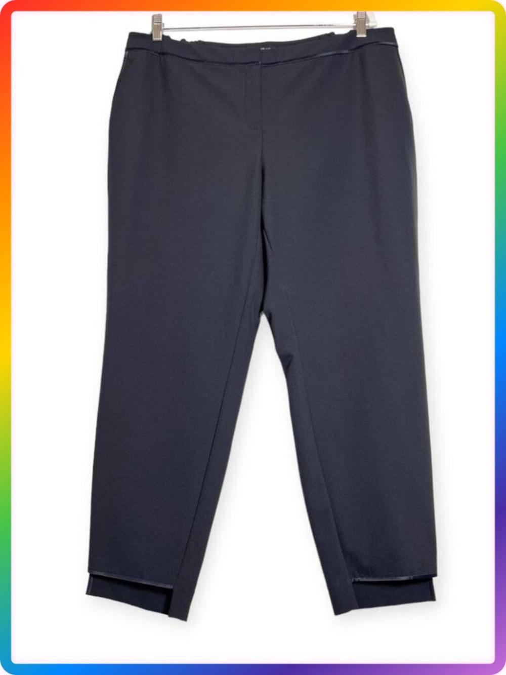 Lafayette 148 Manhattan Pants SIZE 16 XL WAIST 38 Navy Gray Step Hem Slim Fit